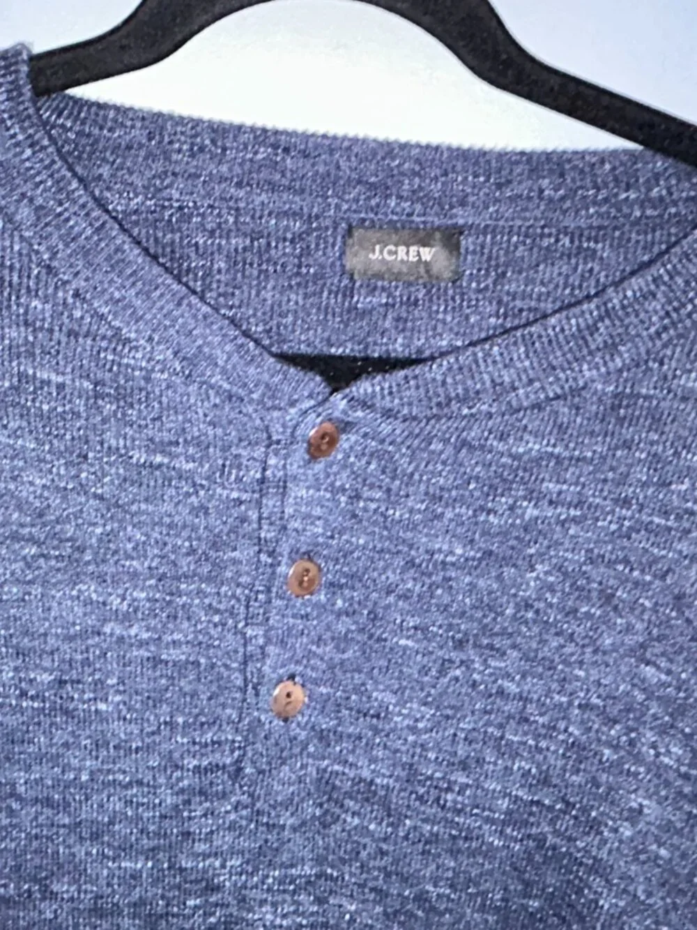 J. Crew Henley Sweater, Men's Large, Blue Heathered, Cotton, long sleeve